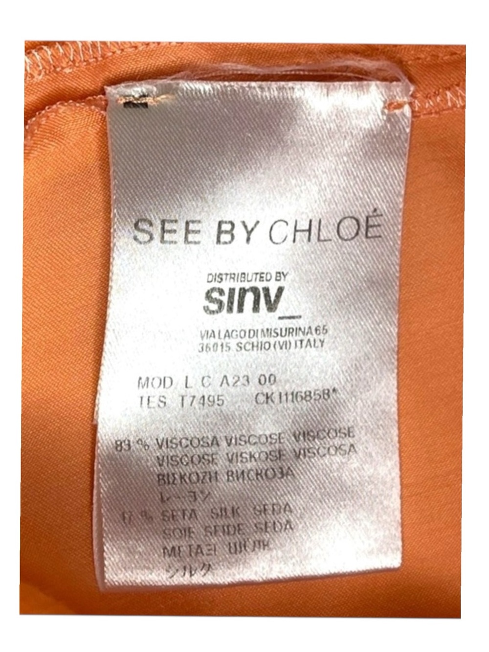 See by Chloe ༻ Pussy Bow Silk Crepe Crepon Sleeveless Top ༻Coral Pink Orange ༻ 6 - Picture 10 of 16